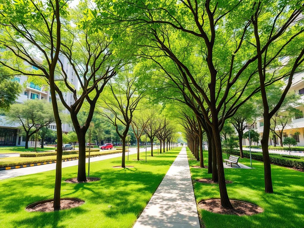 A restored, tree-lined urban park after a community cleanup